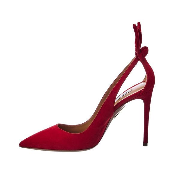Aquazzura Bow Tie 105 Suede Pump, Red - Picture 2 of 5
